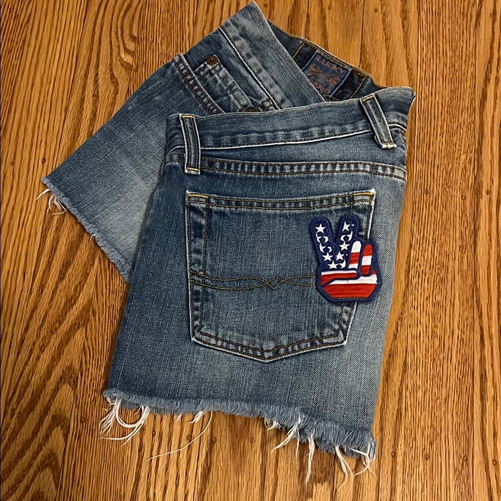 Vintage Lucky Brand Denim Shorts with Peace Sign Patch